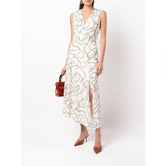 Veronica Beard Dresses & Skirts - Veronica Beard Wixson Chain Print Silk Blend Front Slit White Maxi Dress